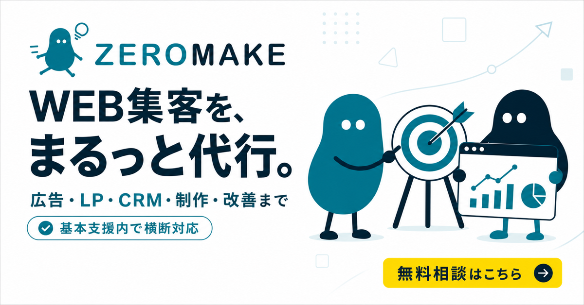 WEB集客をまるっと代行し、広告・LP・CRM・制作・改善まで横断対応するZEROMAKEの広告バナー